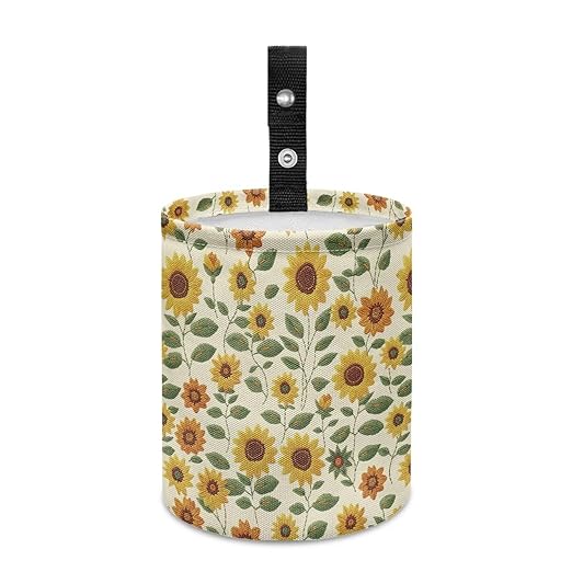 Sunflower Print Collapsible Can Trash Can - Hanging Portable Dustbin Bin for Cars, Camping & Family Gatherings, Easy to Clean
