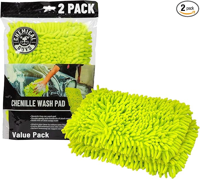 Chemical Guys Chenille Microfiber Wash Pad (2 Pack) – Scratch-Free Extra Plush Wash Pads for Gentle Car Cleaning & Maximum Suds Absorption