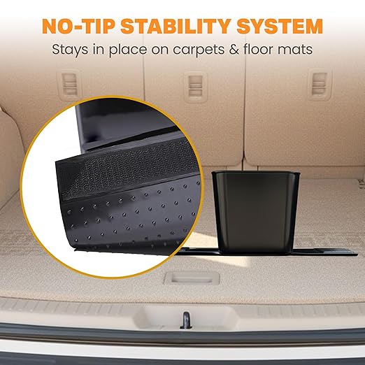 Car Trash Can Leakproof Compact Garbage Bin w/ Stability Flap, Anti-Slip Base, Portable Trash Holder for Cars, Trucks, SUVs, Minivans, Auto Organizer with Trash Bags (Black with Flap, Small)