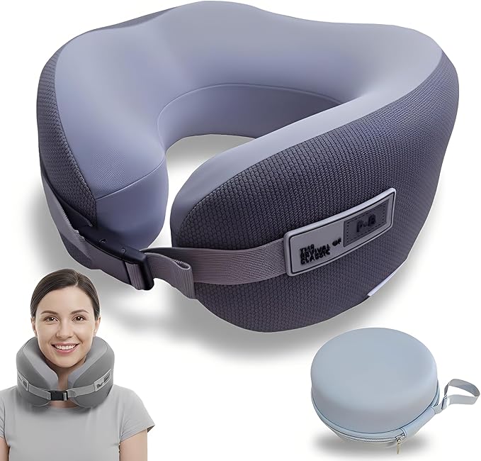 Memory Foam U Shaped Travel Neck Pillow with Compact Carry Case - Ideal for Airplanes, Car Trips & Long Flights, Travel Essentials