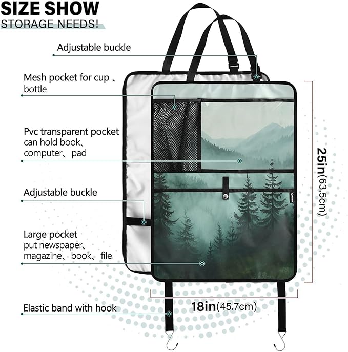 Green Mountains and Pine Trees 3500 2 Pack Backseat Car Organizer with Storage Pockets Seat Back Organizers for Kids Kick Mats Backseat Protector Automotive
