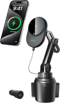 Miracase for Magsafe Car Mount Charger, 15W Fast Charging Cup Holder Phone Holder Wireless Magnetic Charger with Heat Dissipation System Only Fit iPhone 16/15/14/13/12 Series