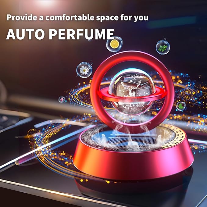 Kwak's Car Air Freshener Little Deer Solar Air Freshener Diffuser for Car Interior Dashboard Autorotation Decoration Accessories with Peace Always (Red-1)