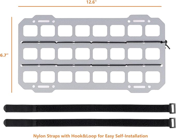 TACNEX Vehicle Rigid MOLLE Panel for Car Visor Organizer EDC Pouch Tool Holster Bag Holder Tactical Gear Rack Truck Equipment Mount Plate Modular Storage Shelf Auto Interior Accessories Light Grey