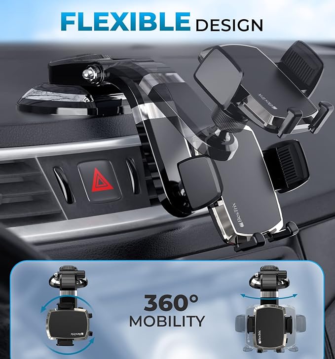 Bestrix SmartClamp Car Phone Mount | Dashboard Cell Phone Car Phone Holder Compatible with iPhone 13 12 11 Pro, Xr, Xs, XS MAX,XR,X, Galaxy S20 Note 20 Ultra & All Smartphones