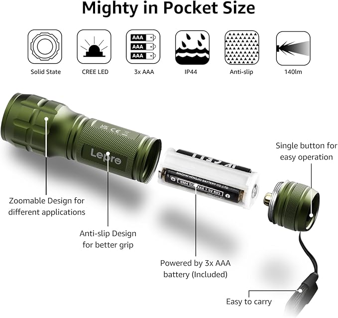 Lighting EVER LED Flashlights High Lumens, Small Flashlight, Waterproof, Adjustable Focus Flash Light for Outdoor, Emergency, Camping, AAA Batteries Included, 2 Pack