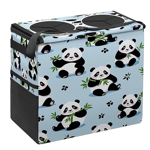 Car Trash Can with Lid, Portable Hanging Automotive Garbage Bin for Vehicles, Leakproof Waste Bag Container for SUV Truck Van Interior Auto Travel Road Trips(Panda)