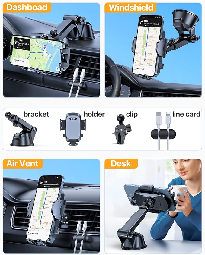 【98+LBS Strongest Suction & Military-Grade】Ultimate Car Phone Mount【Patent & Safety Certs】 Cell Phone Holder Truck Stand for Dashboard Windshield Vent for iPhone 17 Pro Max 16 15 Samsung (Dark Blue)