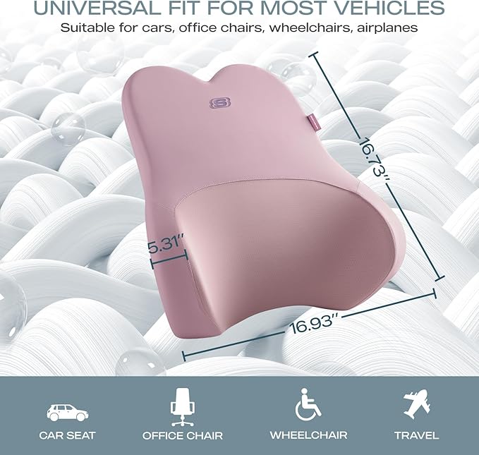 Skechers Air-Cooled & Memory Foam Lumbar Pillow,Lumbar Support Pillow for Office,Chair Lower Back Pain Relief Lumbar Pillow,Ergonomic Design Back Support Pillow for Office Chair,Car,Home,Travel,Pink