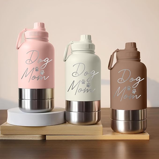 TEEAMORE Mom Water Tumbler with Bowls Personalized Stainless Steel Travel Bottle White