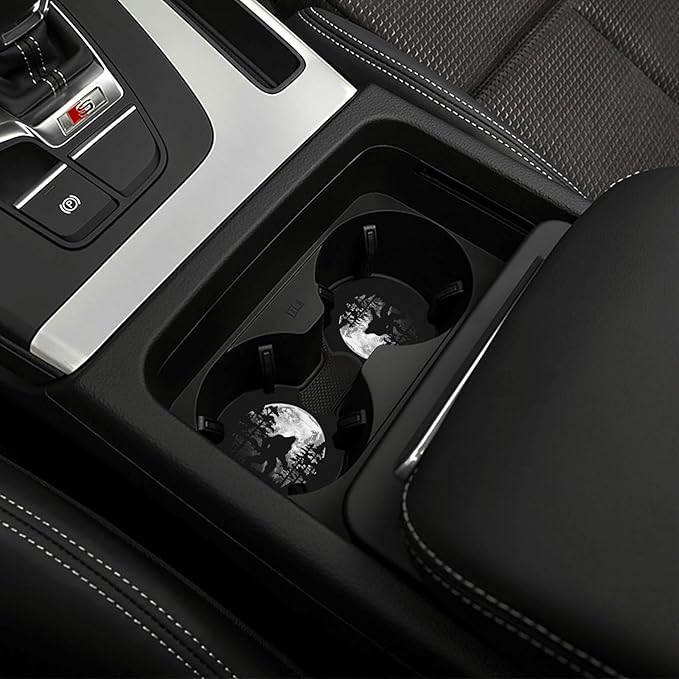 Bigfoot Full Moon Trees Sasquatch Car Coasters for Cup Holders Pack of 2 Neoprene Cup Mat Pad Vehicle Interior Accessories for Men Women