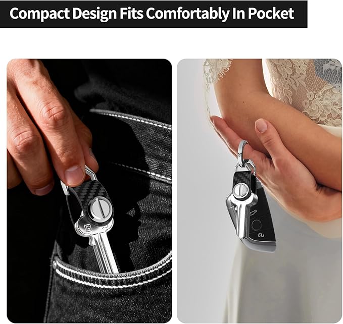 T-carbon Key Organizer, Compact Key Holder, Minimalist Silent Keychain for Men & Women,Expandable Key Case Holds Up to 8 Keys