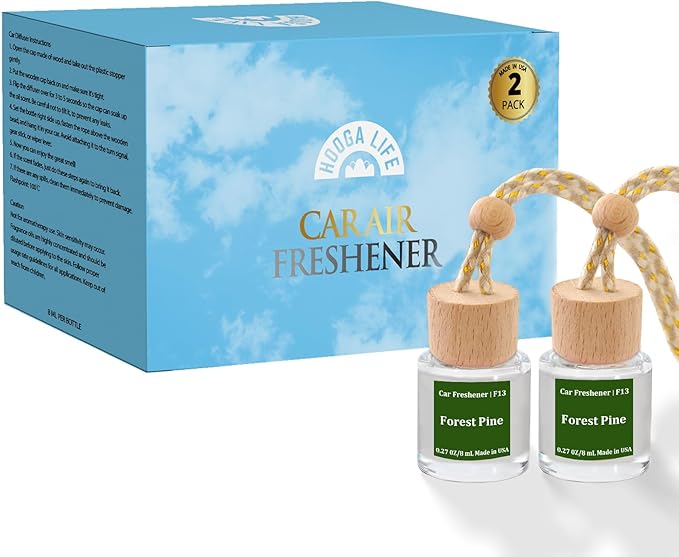 HoogaLife Car Air Freshener Diffuser 2 Pack Hanging Air Freshener Diffuser - Forest Pine Fragrance Oil Air D iffuser for Car, 45+ Days Long Lasting Fragrance Made in USA (F13)