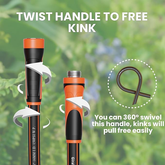 Giraffe Tools 100FT Garden Hose 5/8'' Set with 10-Pattern Spray Nozzle, Quick Connects & Ground Spinkler, for Garden Greenhouse Flower Bed Garden Water Hose