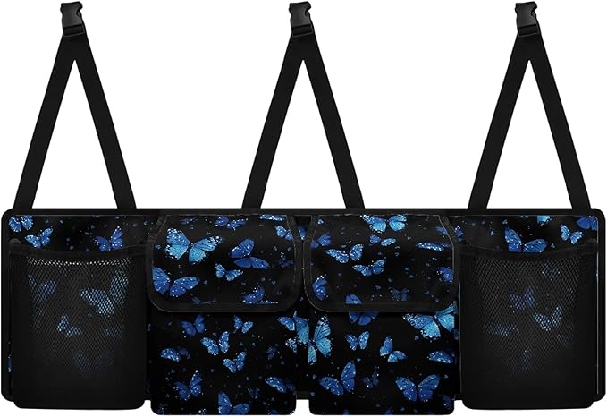 CLOHOMIN Blue Butterfly Car Trunk Organizer for Sedan Truck SUV Fashion Auto Trunk Mesh Storage Easy to Install Car Rear Seat Hanging Storage Bag Car Accessories