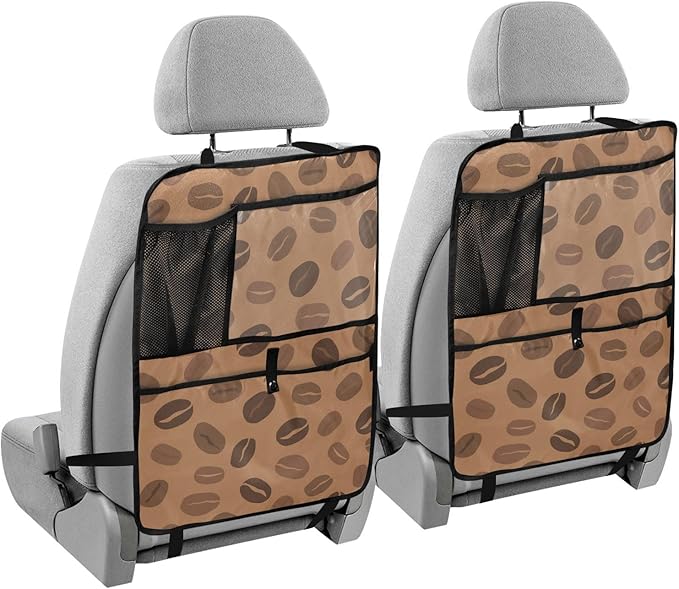 1 Pack Backseat Car Organizer with Storage Pockets Seat Back Organizers for Kids Kick Mats Backseat Protector Automotive Brown Coffee Beans