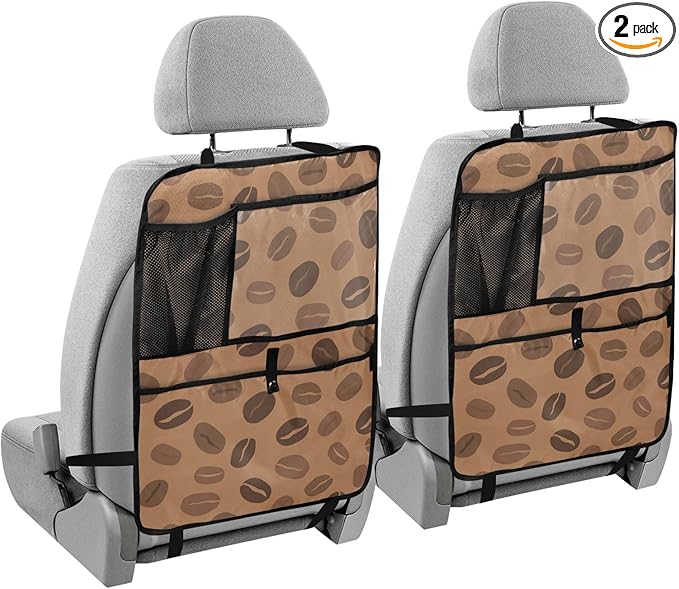 2 Pack Backseat Car Organizer with Storage Pockets Seat Back Organizers for Kids Kick Mats Backseat Protector Automotive Brown Coffee Beans
