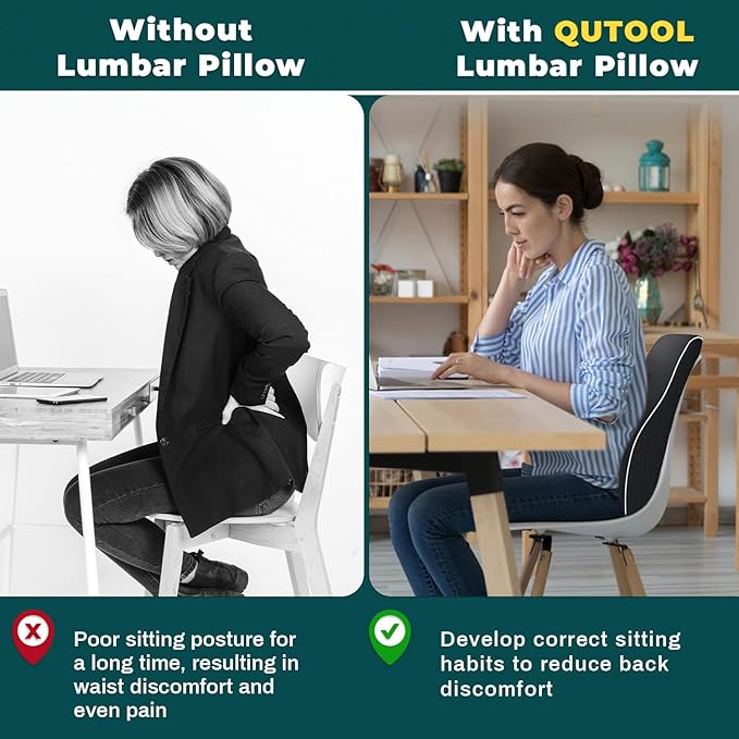 QUTOOL Lumbar Support Pillow with DIY Gift Box - Birthdays Gifts for Women Men, Ergonomic Back Support with Breathable 3D Mesh Cover, Suited for Office Chairs, Gaming Chairs, Car, Home Use (Black)