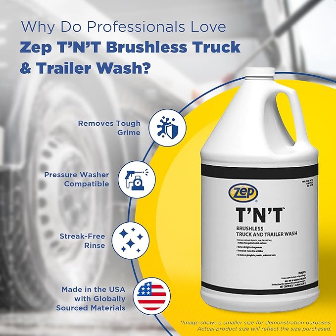 Zep TNT Brushless Truck and Trailer Wash Concentrate 5 Gal (Each) Model 481 Foamer 96 oz. - 37635 - Removes Exhaust Deposits, Road Film and Bug Residues