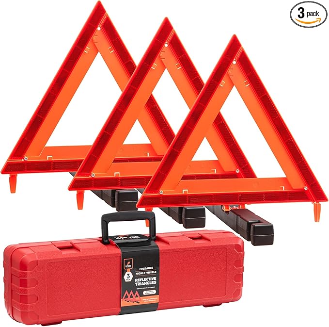 Xpose Safety Reflective Emergency Triangles – 1 Kit (3 Triangles) – DOT Approved Roadside Car Safety Warning Reflectors – Red & Orange Automotive Vehicle Hazard Visibility Markers