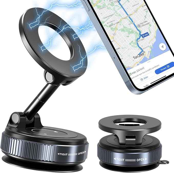 Vacuum Magnetic Phone Holders for Your Car, 360° Adjustable Car Phone Holder for Magsafe with Powerful Magnet, Folding Car Mount for iPhone 17 Pro Max 16 15 14 13 12 Air Plus & Android