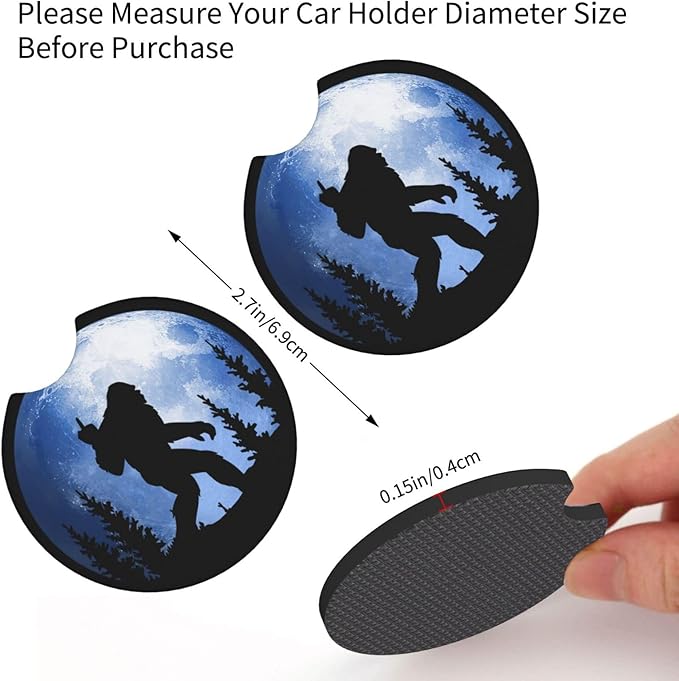 Moon Bigfoot Car Coasters for Cup Holders Pack of 2 Neoprene Cup Mat Pad Vehicle Interior Accessories for Men Women