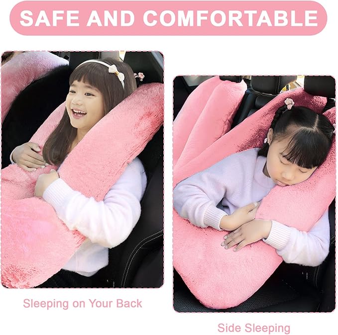 Car Pillow for Kids – Comfort Travel Pillow for Car – Soft Cotton Support Cushion for Children and Adults on Long Trips (Pink)