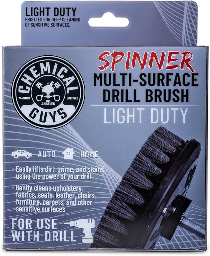 Chemical Guys ACC506 Light Duty Spinner Multi-Surface Drill Brush Attachment (Fits Any Standard Drill - Power Scrubber Removes Stains & Gently Cleans Upholstery, Fabric and Carpet), Gray