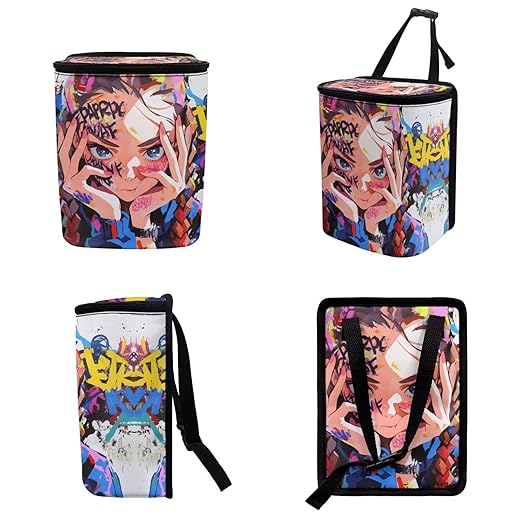 1.2 Gallons Car Garbage Can with Lid, Macaron Gradient Auto Trash Bag, Adjustable Hanging for Tail of Console/Back of Seats, Easy to Install, Odor-Free with Zipper Leak-Proof Lid Design