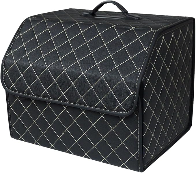 Ergocar Luxury Foldable Car Trunk Organizer - Black, 53L, Waterproof PU, Foldable Mount, Auto/SUV/Truck