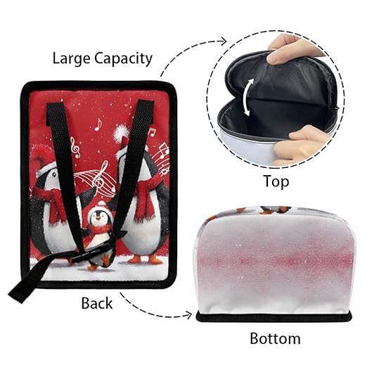 1.2 Gallons Car Trash Cans, Christmas Penguins Car Trash Can Small, Adjustable Hanging for Tail of Console/Back of Seat, Odor-Free with Zipper Leak-Proof Lid Design, Mini Size for Convenience