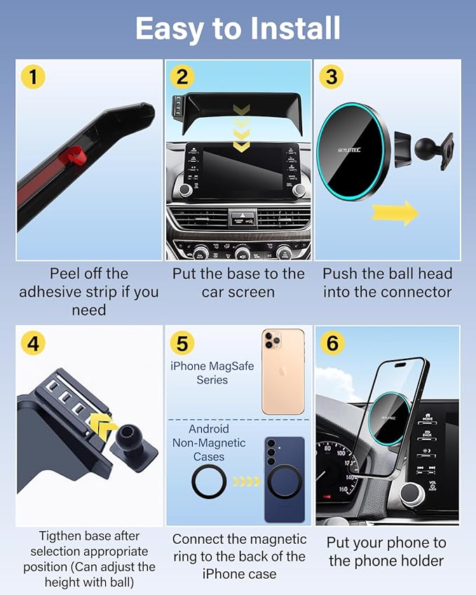 Phone Holder for Ford Mustang Mach-E 2021 2022 2023 2024 Accessories 15.5-Inch Screen Fixed Clip, Car Magnetic Phone Mount Compatible with MagSafe, Magnets Fast Wireless Charger Cell Phone Base