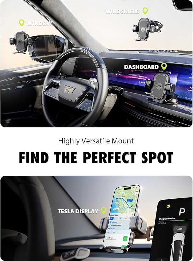 Bracketron TripGripPro Suction Cup Phone Mount for Car - 3-in-1 Tesla Phone Mount with 360° Rotation, Temperbond Suction Technology for Windshield Dashboard Display