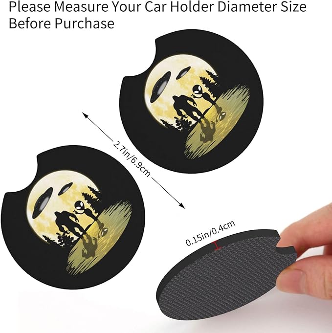 Alien and Bigfoot Moon Car Coasters for Cup Holders Pack of 2 Neoprene Cup Mat Pad Vehicle Interior Accessories for Men Women