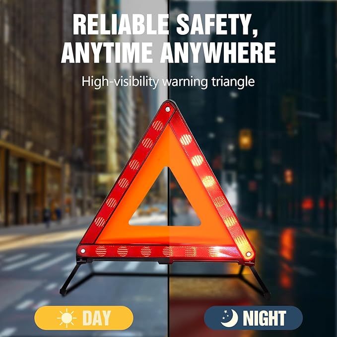 XOOL Triple Warning Triangle Emergency Warning Triangle Reflector Safety Triangle Kit Suitable for Roadside Emergencies, 3-Pack