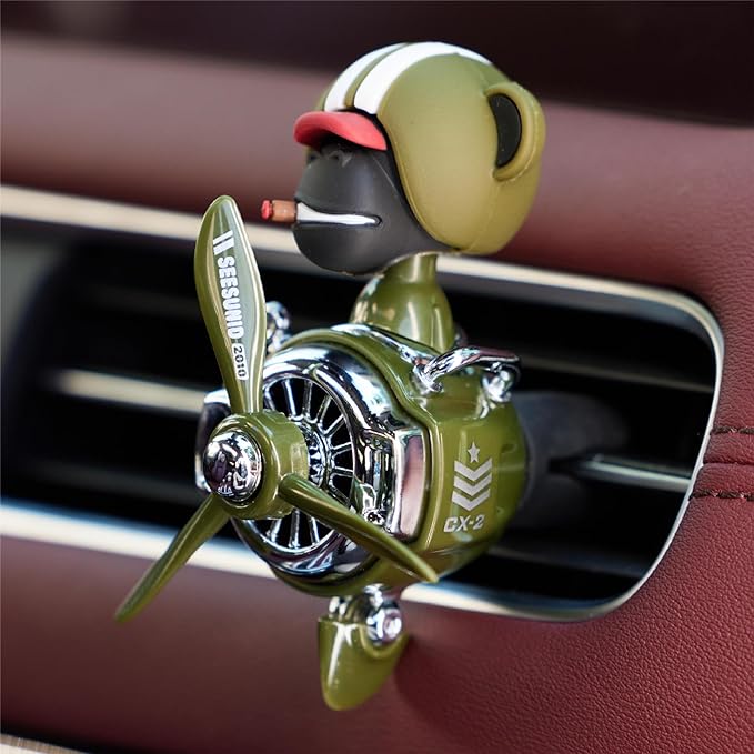Pilot Car Air Freshener, Cute Orangutan Car Vent Clip Air Freshener Automotive Air Outlet Fan Diffuser, Automotive Interiors Vent Decoration (Shake Head Style - Green)