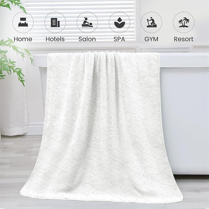 JML Microfiber Bath Towels, Oversized, Ultra Soft, Super Absorbent and Fast Drying, No Fading Large Bathroom Towel Set for Sport, Travel, Fitness, SPA and Yoga (Coral Fleece - White, 30 in x 60 in)