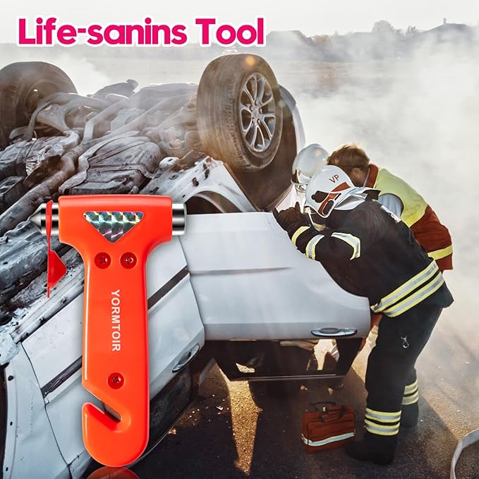 Car Safety Hammer Seatbelt Cutter, Window Glass Breaker with Seat Belt Cutterwith, Auto Traffic Accident Emergency Escape Tool, 2 Pack, Orange