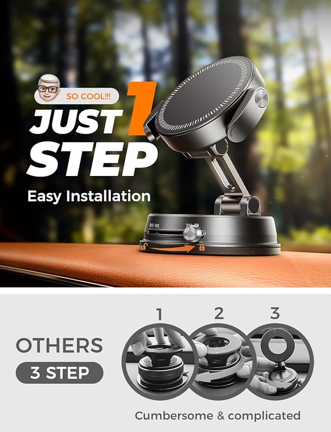 MAGIC JOHN for MagSafe Car Mount [20 N55 Magnets & Clip Arm] 360° Adjustable Magnetic Phone Holder for Car Phone Holder Mount Holders Cell Phone Holders for Your Car Accessories for iPhone 17 Promax ﻿