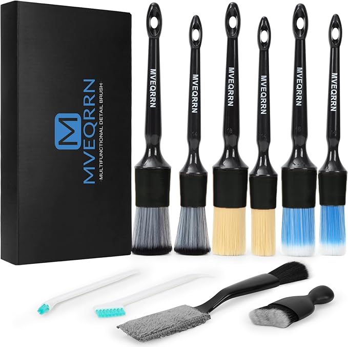 10Pcs Car Detailing Brush Set,Boars Hair Car Cleaning Detail Brush kit,Ultra Soft No Scratch Car Dust Brush,Car Interior Detailing Brushes Kit,Detail Brushes Car Detailing for Interior Exterior(black)