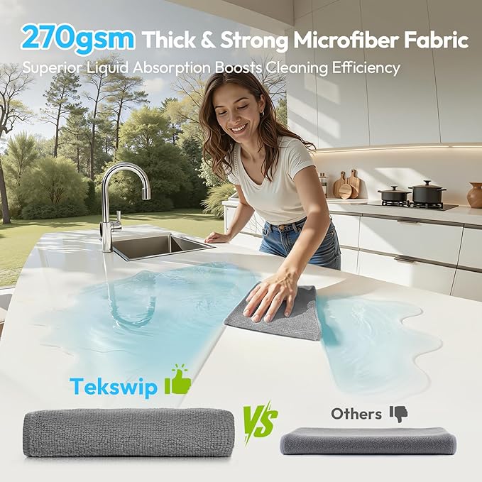 Microfiber Cleaning Cloth 12"X12" 24 Pack Grey Lint Free Microfiber Towels for Cars-Extra Thick, Streak-Free, Fast Absorbent - Reusable Multi-Purpose Housekeeping Rags for Cars