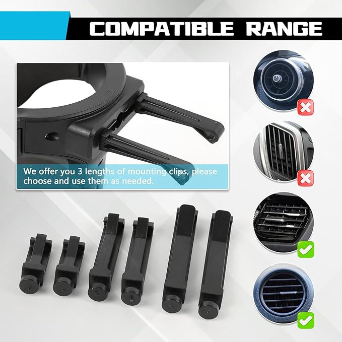 Wuyaoyao Car Cup Holder, Cup Holder for Car Air Vent, Automotive Air Vent Cup Holder Expander with 3 Kinds Mounting Clips, Drink Holder for Most Vehicles with Horizontal Blade Vents