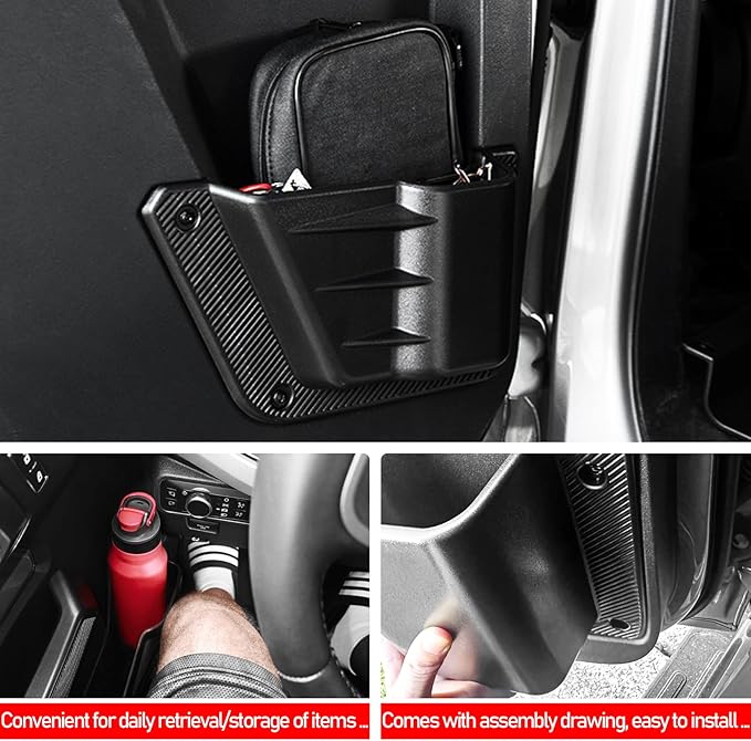 2PCS Rear Door Storage Pockets Compatible for Ford Bronco Accessories 2025,Side Organizer Box Fit Bronco 4-Door 2021 2022 2023 2024,Interior Storage Expansion Organizer Accessory,2PCS Black