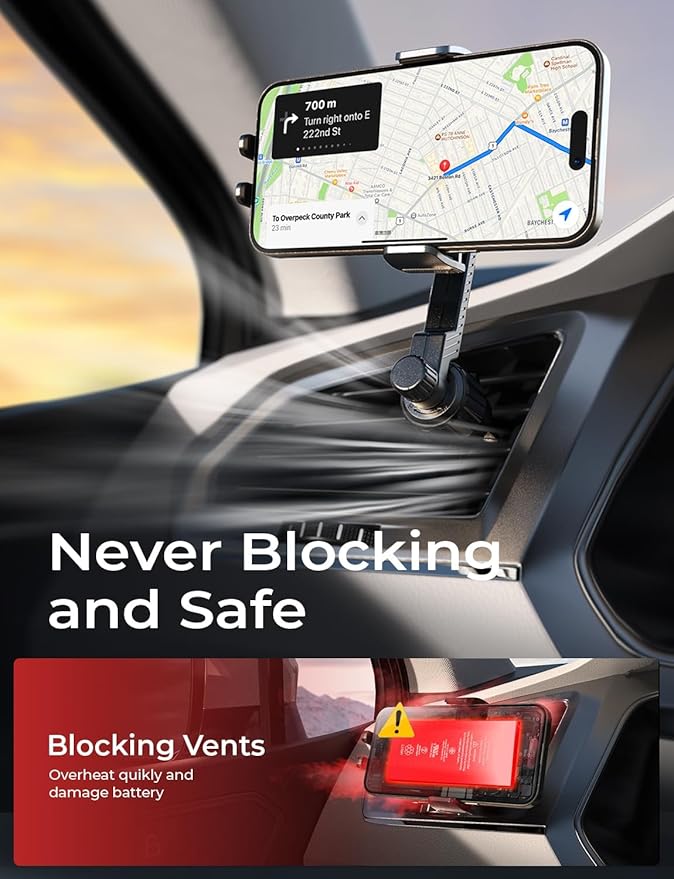 LISEN Phone Mount for Car Vent [Never Blocking] Rotatable Car Phone Holder Air Vent Clip 2024 Hands Free Cell Phone Car Mount for iPhone 16 Pro Max Plus 15 14 13 Samsung Android, Pink