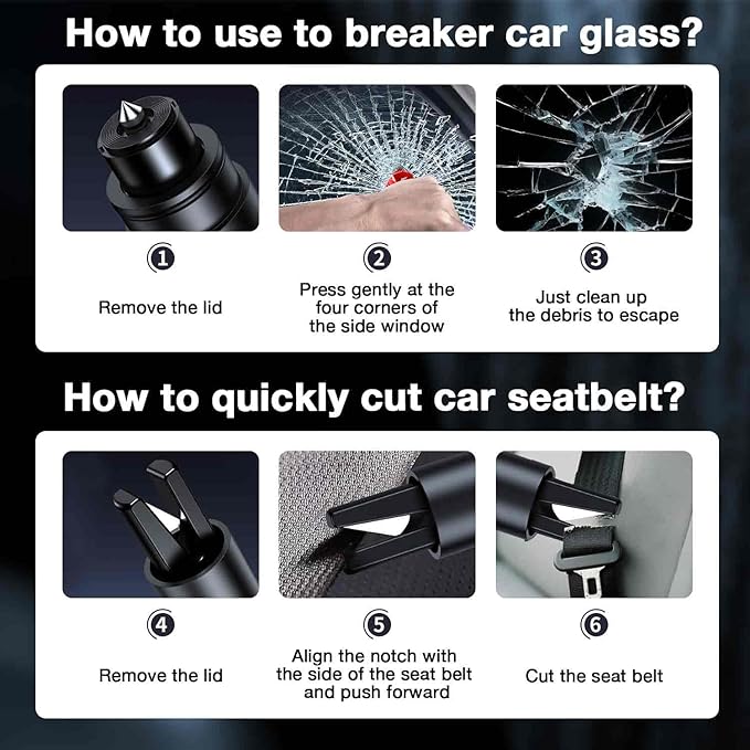 Car Window Breaker Tool, 2-in-1 Window Breaker Seatbelt Cutter, Emergency Glass Breaker and Spring Loaded Auto Escape Tool，Car Accessories
