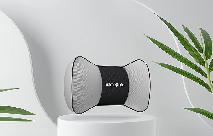 Samsonite Neck Pillow for Car – Ergonomic Memory Foam Headrest Cushion – Car Seat Support for Driving Comfort – Compact Neck Rest – Travel Pillow for Long Road Trip, Grey