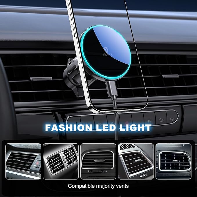 MOKPR Only for iPhone Magsafe Car Mount Charger, Magnetic Phone Holder for Your Car Charger Dash Windshield Vent Magnetic Wireless Car Charger Mount for iPhone 17 16 15 14 13 12