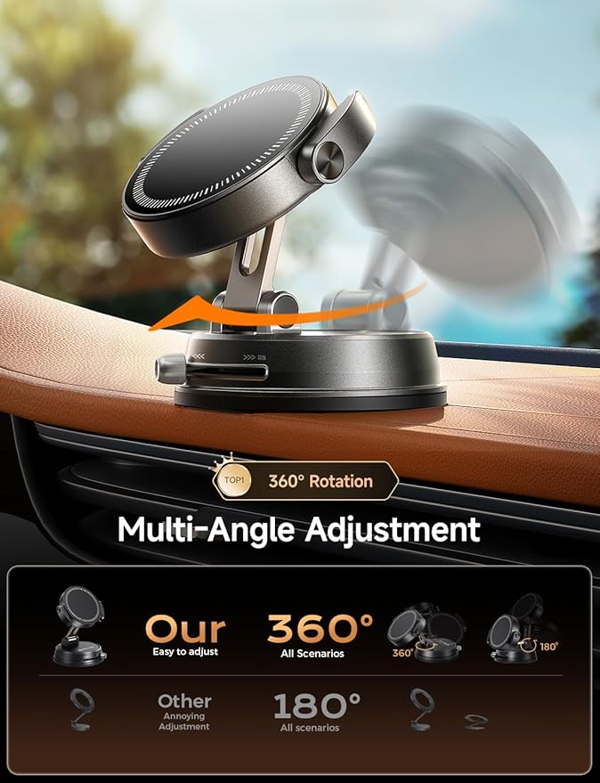 MAGIC JOHN for MagSafe Car Mount [20 N55 Magnets & Clip Arm] 360° Adjustable Magnetic Phone Holder for Car Phone Holder Mount Holders Cell Phone Holders for Your Car Accessories for iPhone 17 Promax ﻿