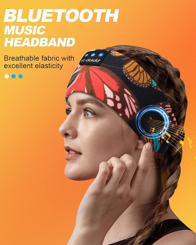 LC-dolida Sleep Headphones Headband Bluetooth 5.4, Sports Headband Earphones Wireless with Speaker Microphone USB C for Women Sleeping Gift Workout Jogging Yoga Insomnia Travel Meditation, Butterfly