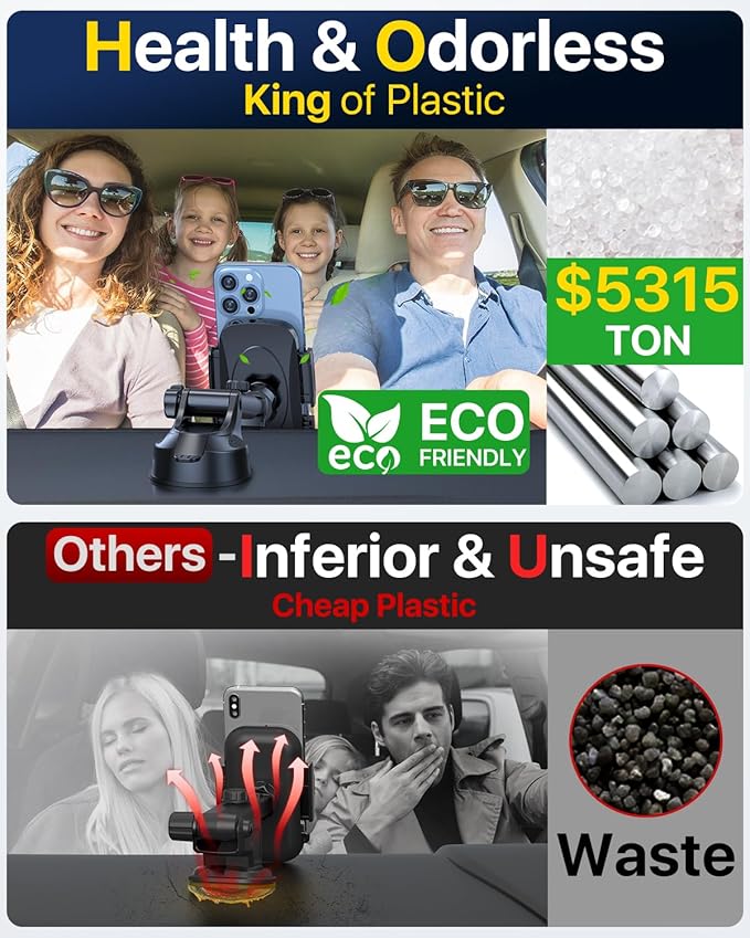 【98+LBS Strongest Suction & Military-Grade】Ultimate Car Phone Mount【Patent & Safety Certs】 Cell Phone Holder Truck Stand for Dashboard Windshield Vent for iPhone 17 Pro Max 16 15 Samsung (Light Grey)